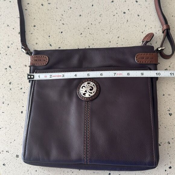 Brighton Dark Purple/Brown Leather Built in Organizer Wallet Crossbody Bag Purse - Picture 7 of 16